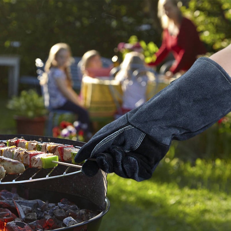 OZERO 932â„‰ Grill BBQ Gloves 16-inch Heat Resistant Leather Forge Welding Glove with Flame Retardant Long Sleeve and Insulated Lining for Men and Women Black-gray - Image 2